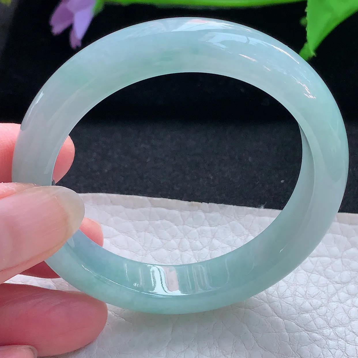 r小圈口51.5*12*8平安镯 天然缅甸翡翠玉手镯冰蓝韵宽边玉手环