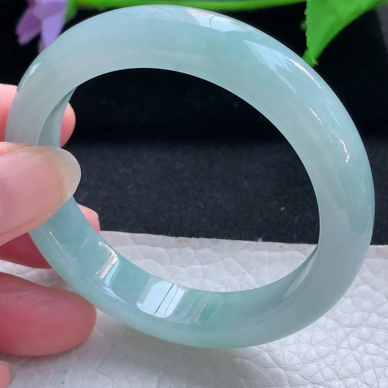 r小圈口51.5*12*8平安镯 天然缅甸翡翠玉手镯冰蓝韵宽边玉手环