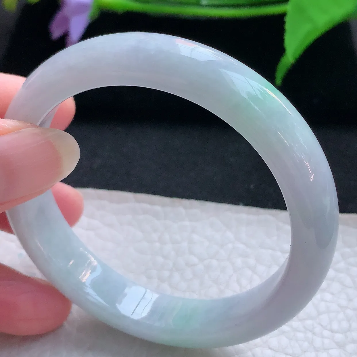 nc实拍55*12.5*7.8平安镯 天然缅甸翡翠手镯淡紫飘绿水润正圈镯子