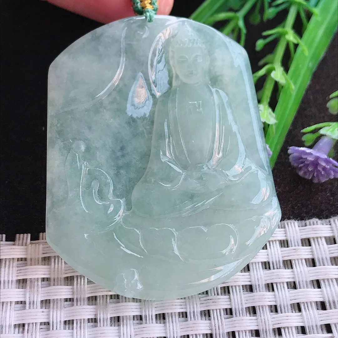 实拍A货翡翠51.2/43.3/5老坑冰胶果冻冰晴如来佛祖吊坠翡翠挂件