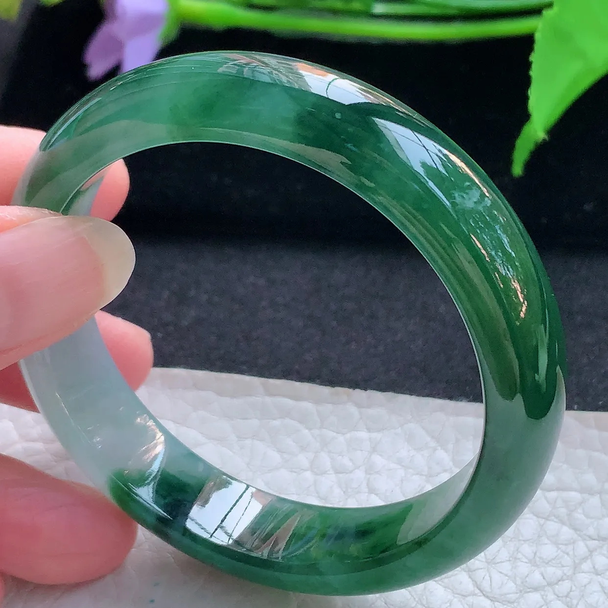 nc实拍54*13*7.5平安镯 天然缅甸翡翠玉手镯冰双彩宽边玉手环