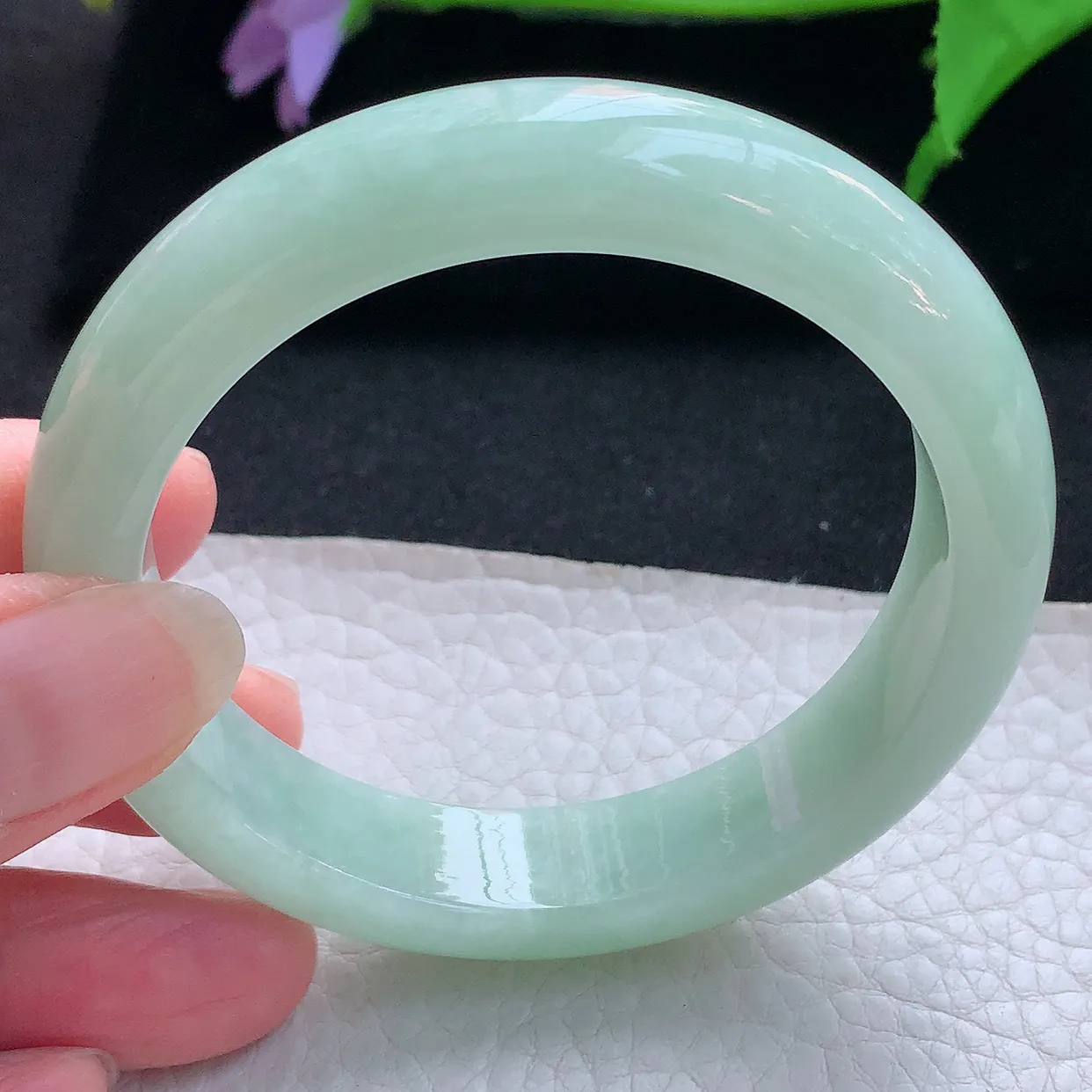 ee实拍55*12.5*8.2平安镯 天然缅甸翡翠玉手镯甜绿水润宽边玉手环