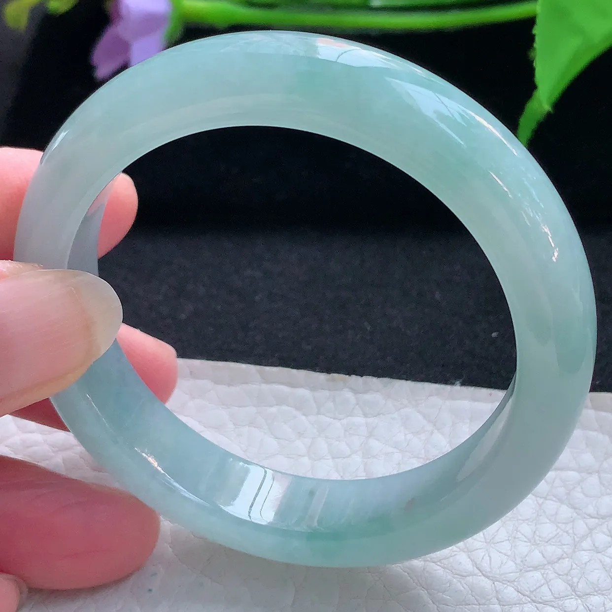 r小圈口51.5*12*8平安镯 天然缅甸翡翠玉手镯冰蓝韵宽边玉手环