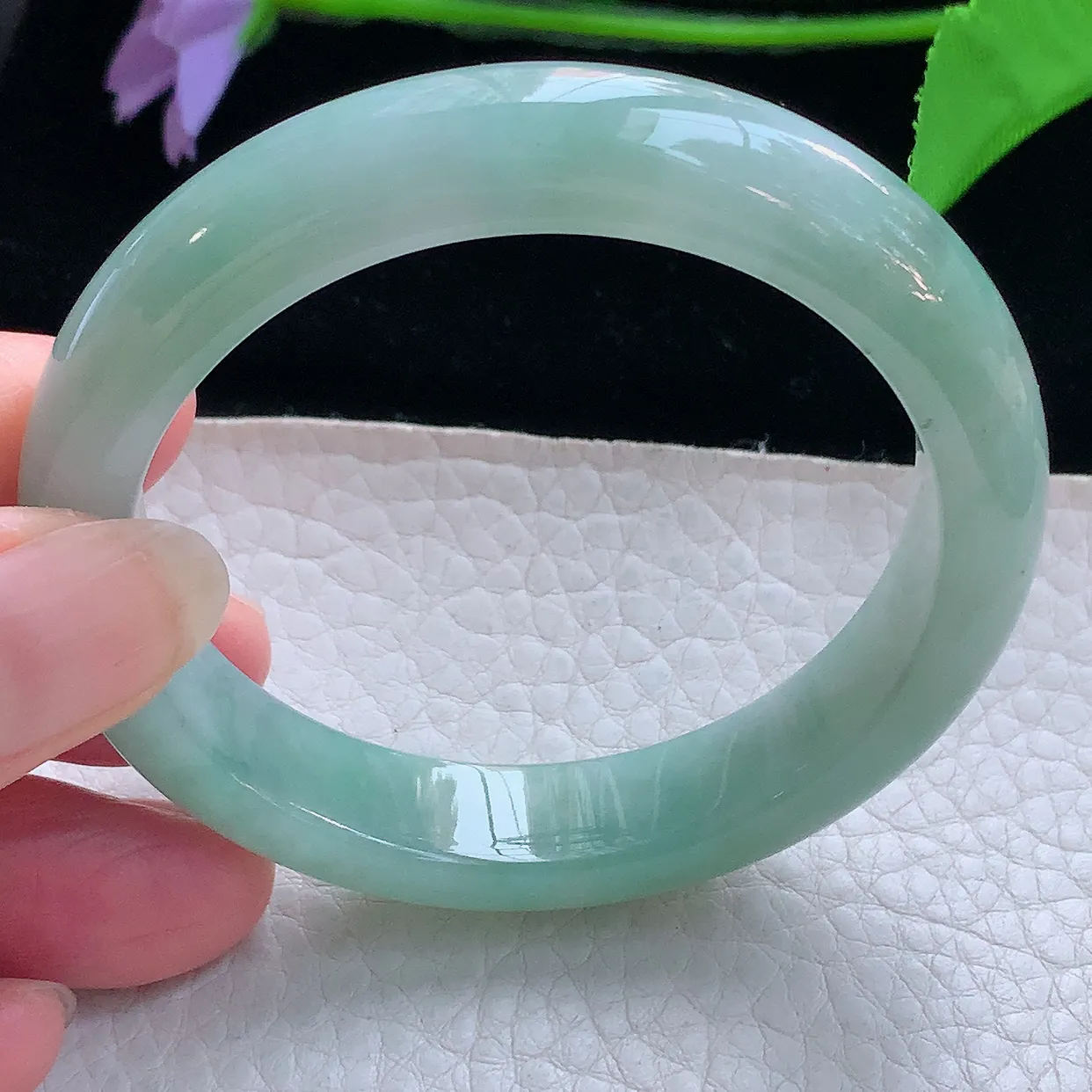 js小圈口52.5*11.6*8平安镯 天然缅甸翡翠玉手镯清新水润宽边玉手环