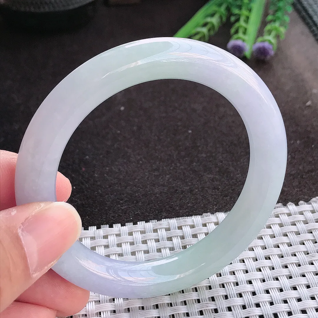 实拍翡翠A货55.5/10老坑冰胶果冻淡雅紫罗兰圆条手镯翡翠玉镯手环女款百搭