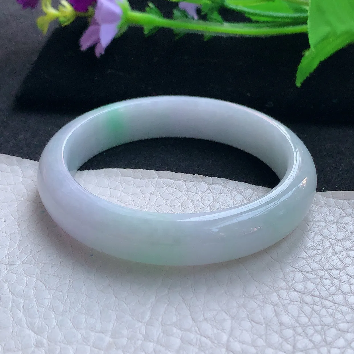 nc实拍55*12.5*7.8平安镯 天然缅甸翡翠手镯淡紫飘绿水润正圈镯子