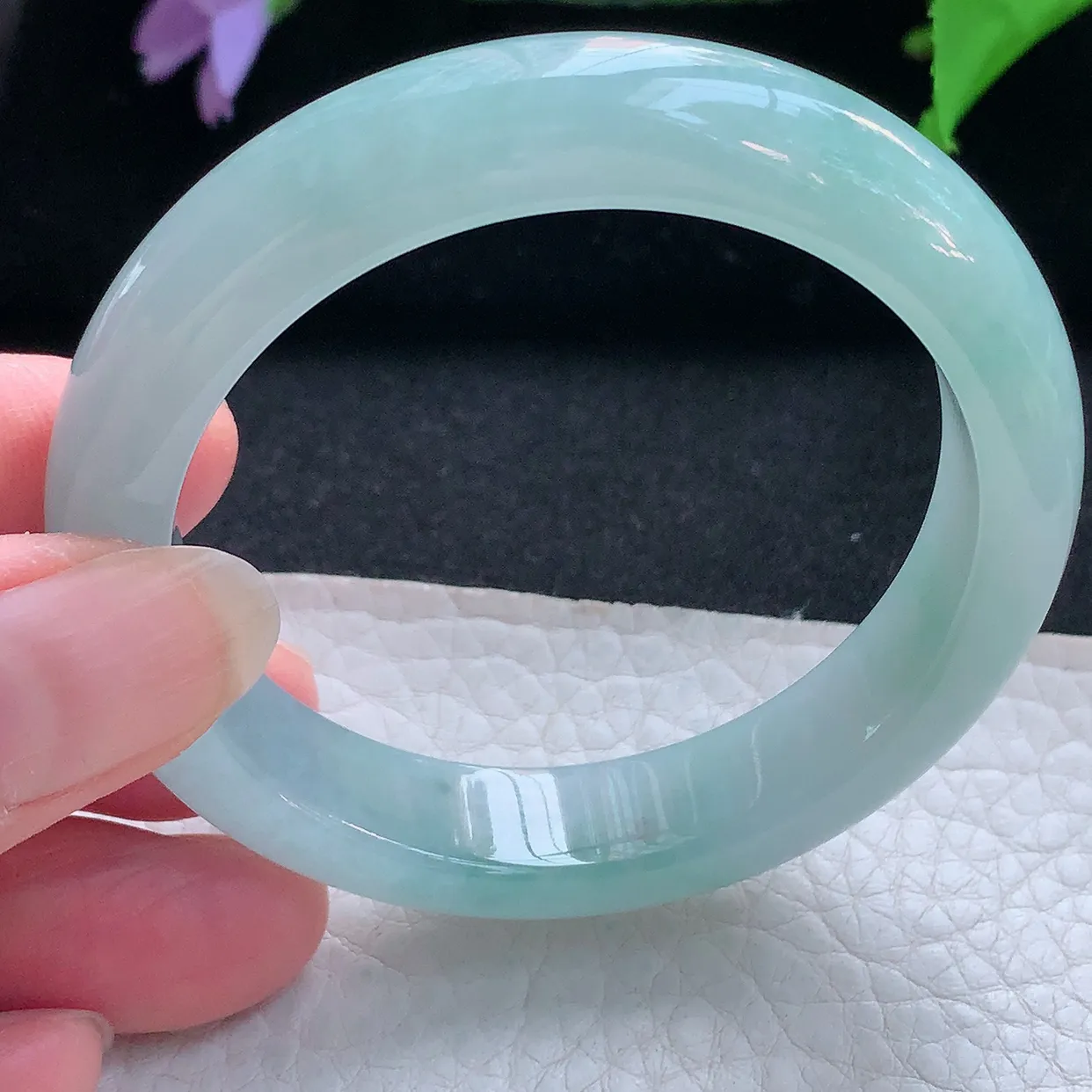 r小圈口51.5*12*8平安镯 天然缅甸翡翠玉手镯冰蓝韵宽边玉手环