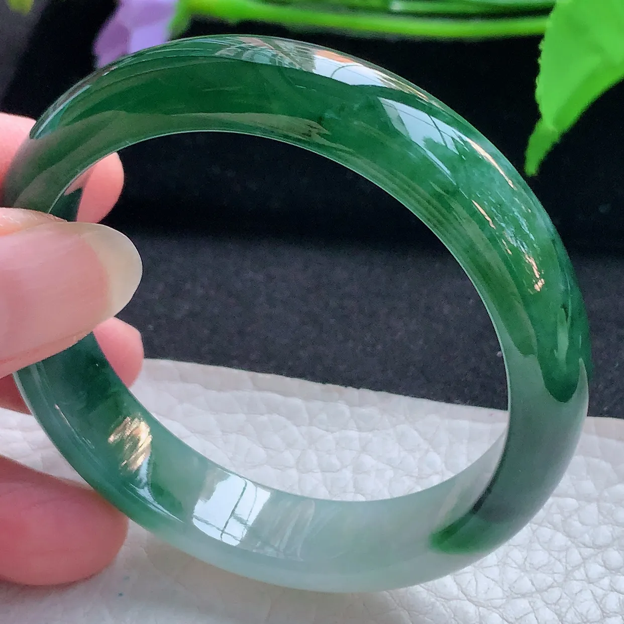 nc实拍54*13*7.5平安镯 天然缅甸翡翠玉手镯冰双彩宽边玉手环