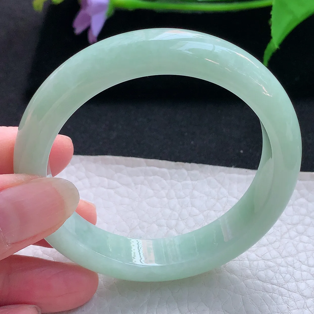 ee实拍55*12.5*8.2平安镯 天然缅甸翡翠玉手镯甜绿水润宽边玉手环