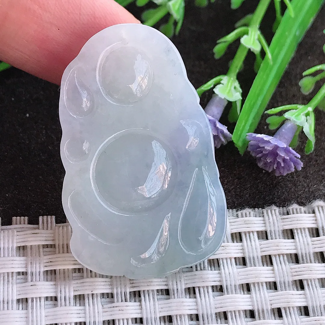 实拍A货翡翠37.8/24/6.9老坑秀气温润紫罗兰布袋佛吊坠翡翠佛公挂件