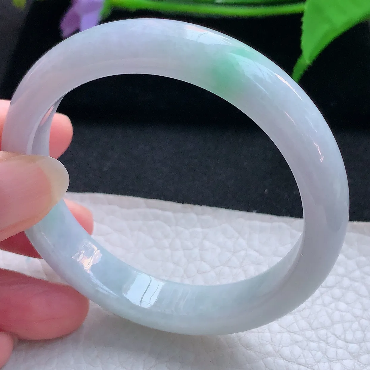 nc实拍55*12.5*7.8平安镯 天然缅甸翡翠玉手镯清新飘绿水润宽边玉手玩