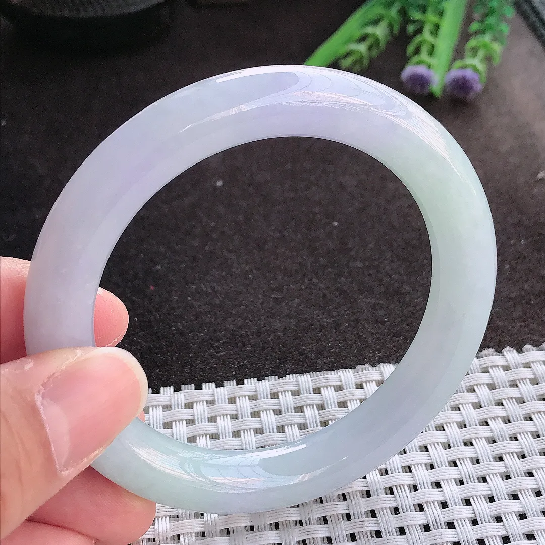 实拍翡翠A货55.5/10老坑冰胶果冻淡雅紫罗兰圆条手镯翡翠玉镯手环女款百搭