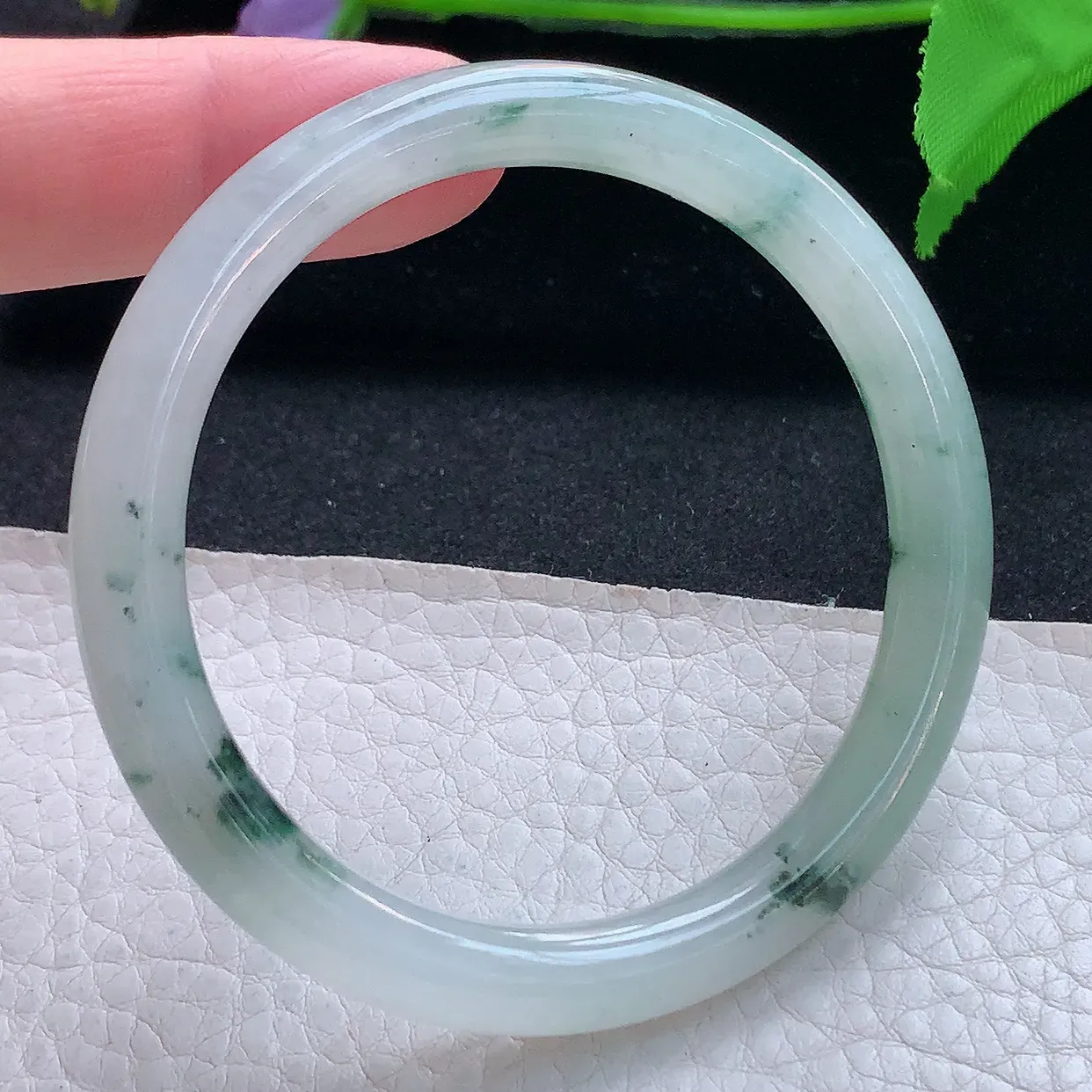 r实拍54*7.8*7.4美人镯 天然缅甸翡翠玉手镯冰飘花圆条玉手环 叮当镯