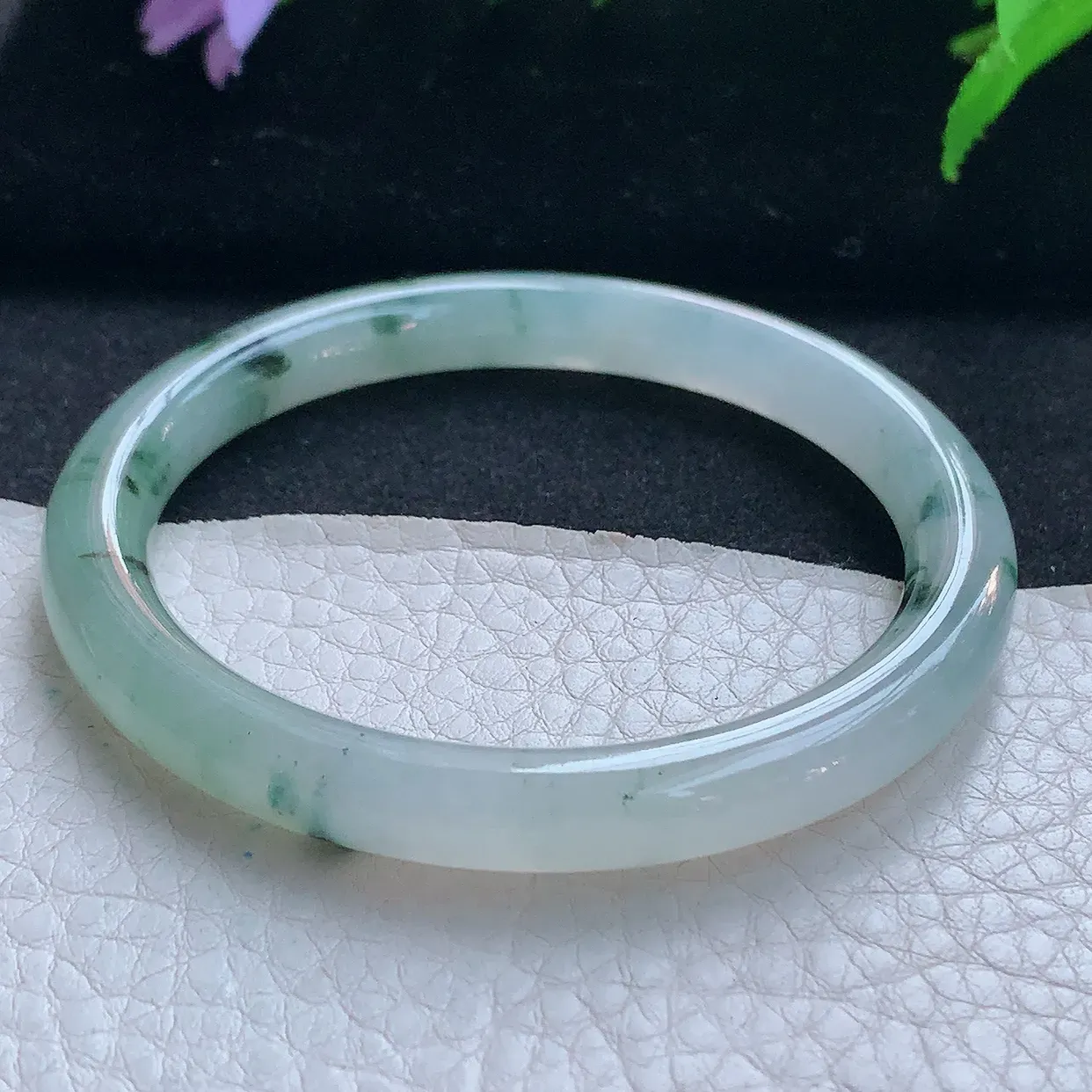 r实拍54*7.8*7.4美人镯 天然缅甸翡翠玉手镯冰飘花圆条玉手环 叮当镯