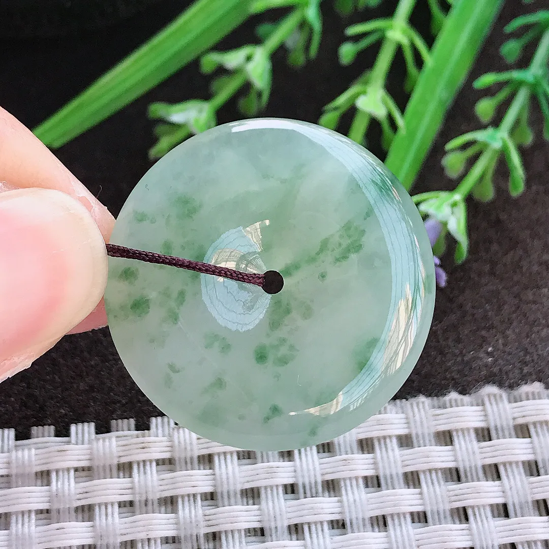 实拍A货翡翠30.3/5.2老坑冰胶果冻冰飘花平安扣吊坠翡翠挂件