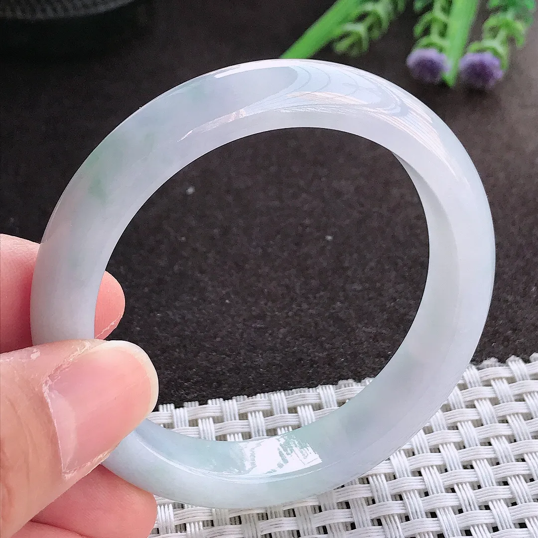 实拍翡翠A货53/11.2/7.8老坑冰胶水灵紫罗兰手镯翡翠玉镯手环女款百搭