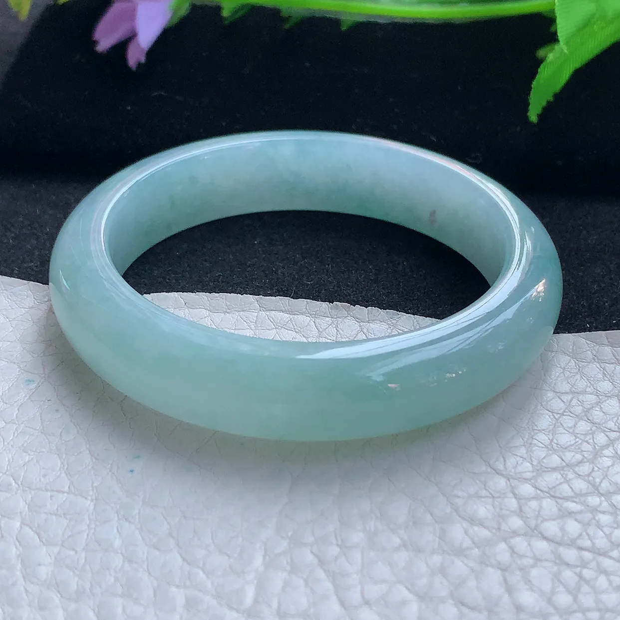 r小圈口51.5*12*8平安镯 天然缅甸翡翠玉手镯冰蓝韵宽边玉手环