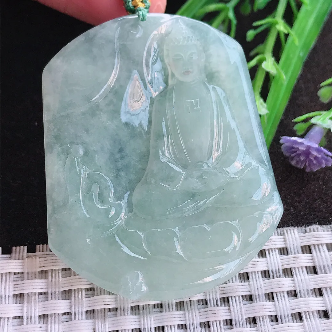 实拍A货翡翠51.2/43.3/5老坑冰胶果冻冰晴如来佛祖吊坠翡翠挂件