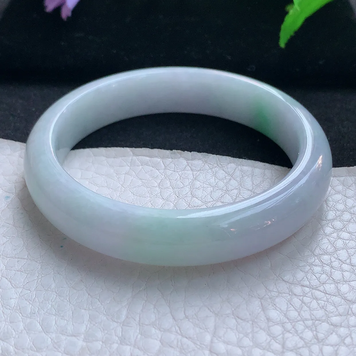 nc实拍55*12.5*7.8平安镯 天然缅甸翡翠手镯淡紫飘绿水润正圈镯子