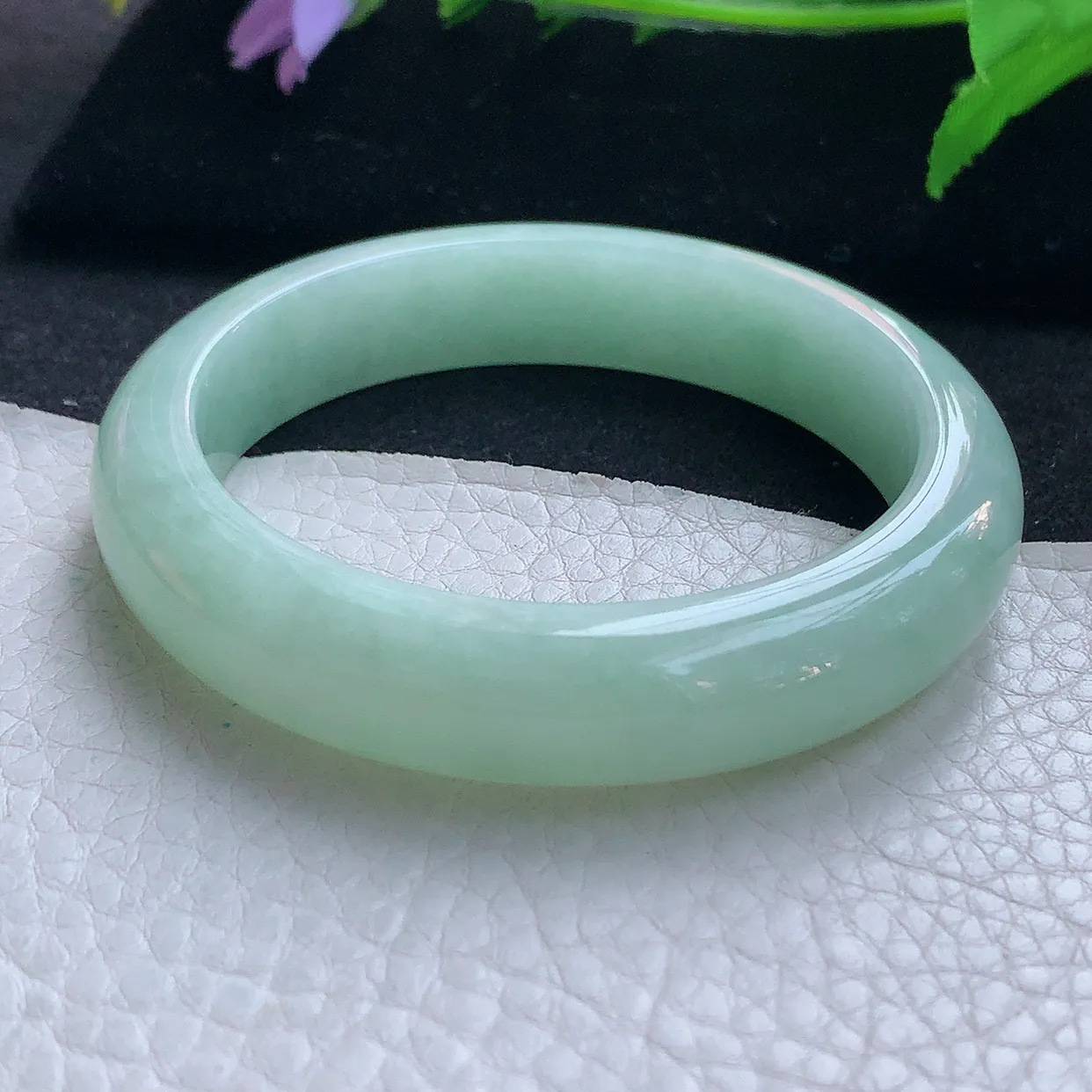 ee实拍55*12.5*8.2平安镯 天然缅甸翡翠玉手镯甜绿水润宽边玉手环