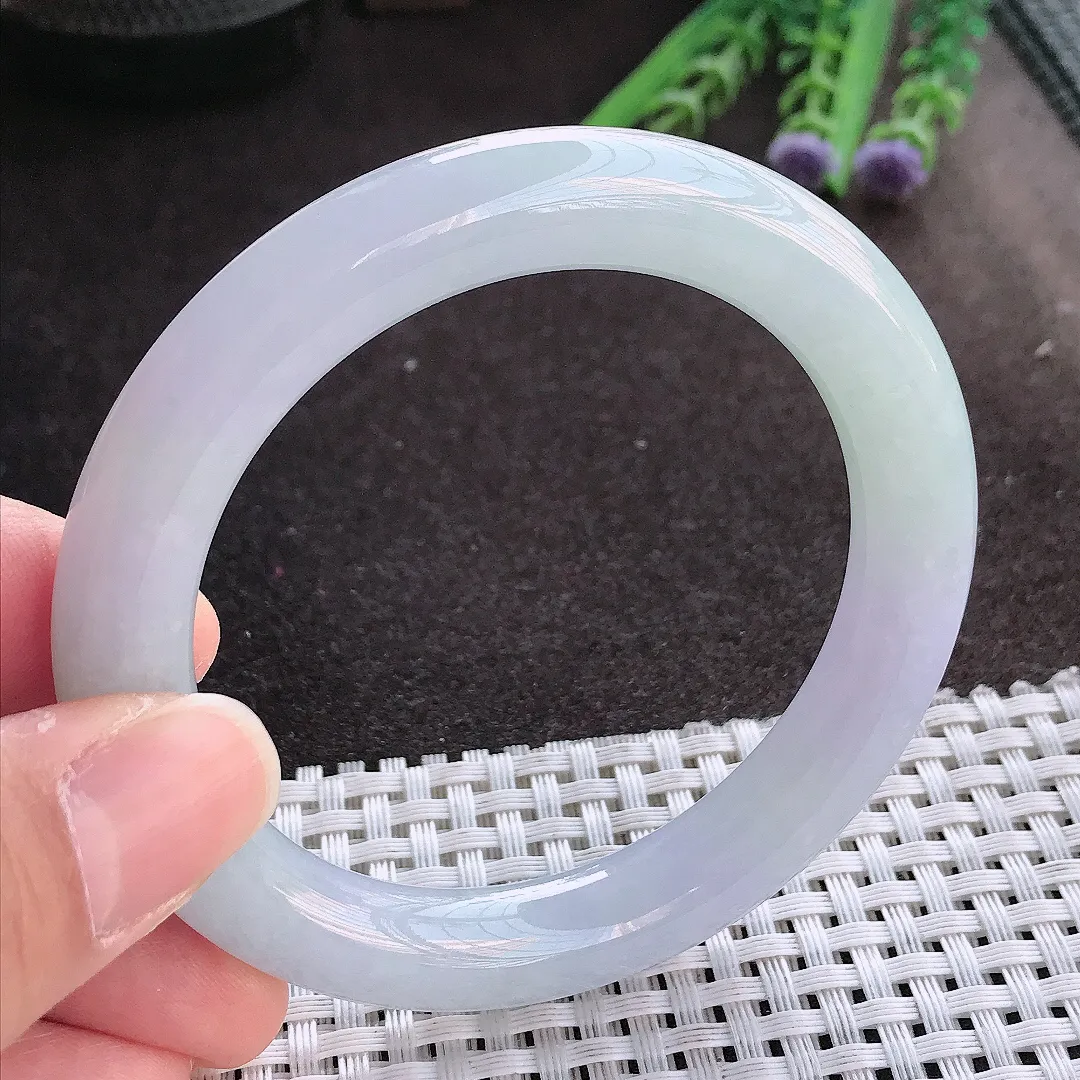 实拍翡翠A货55.5/10老坑冰胶果冻淡雅紫罗兰圆条手镯翡翠玉镯手环女款百搭