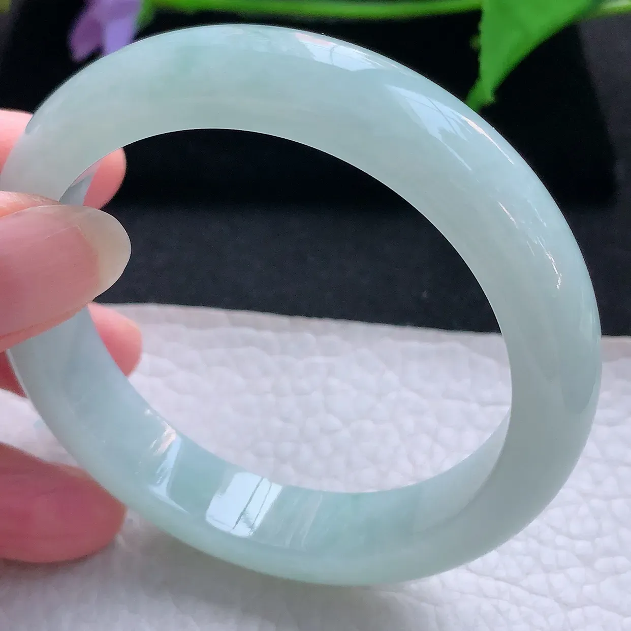 xc实拍55.5*12.2*8.5来安镯 天然缅甸翡翠玉手镯浅绿水润宽边玉手环