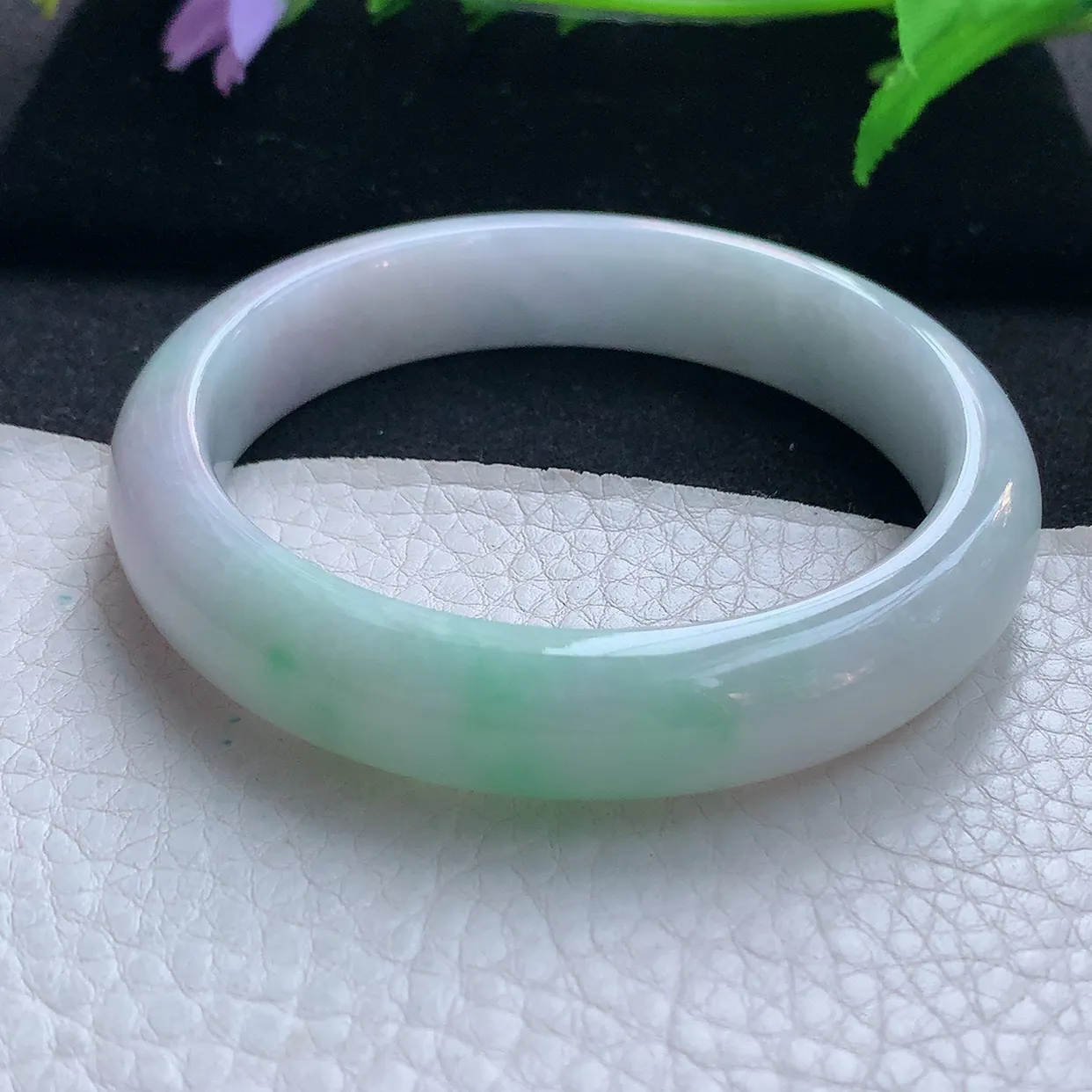 nc实拍58*12.5*8平安镯 天然缅甸翡翠玉手镯淡春带彩水润宽边玉手环