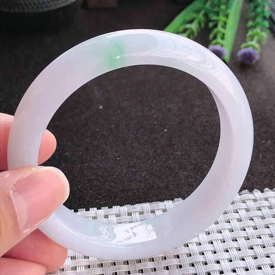 实拍翡翠A货57.8/13.3/8.5老坑秀气冰润飘花手镯翡翠玉镯女款百搭