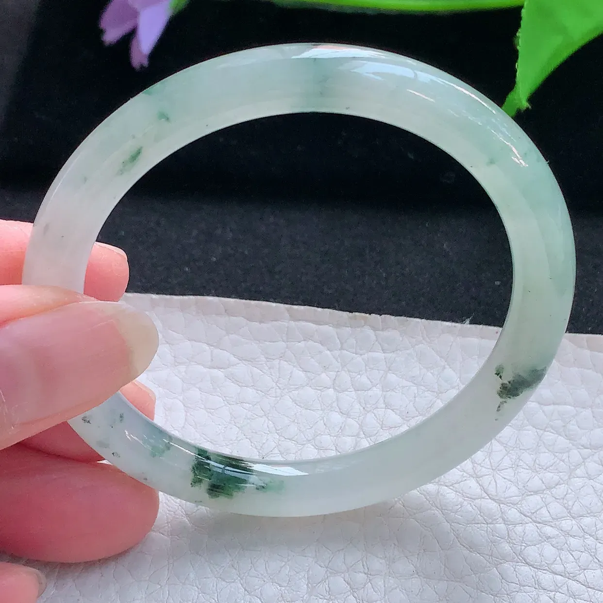 r实拍54*7.8*7.4美人镯 天然缅甸翡翠玉手镯冰飘花圆条玉手环 叮当镯