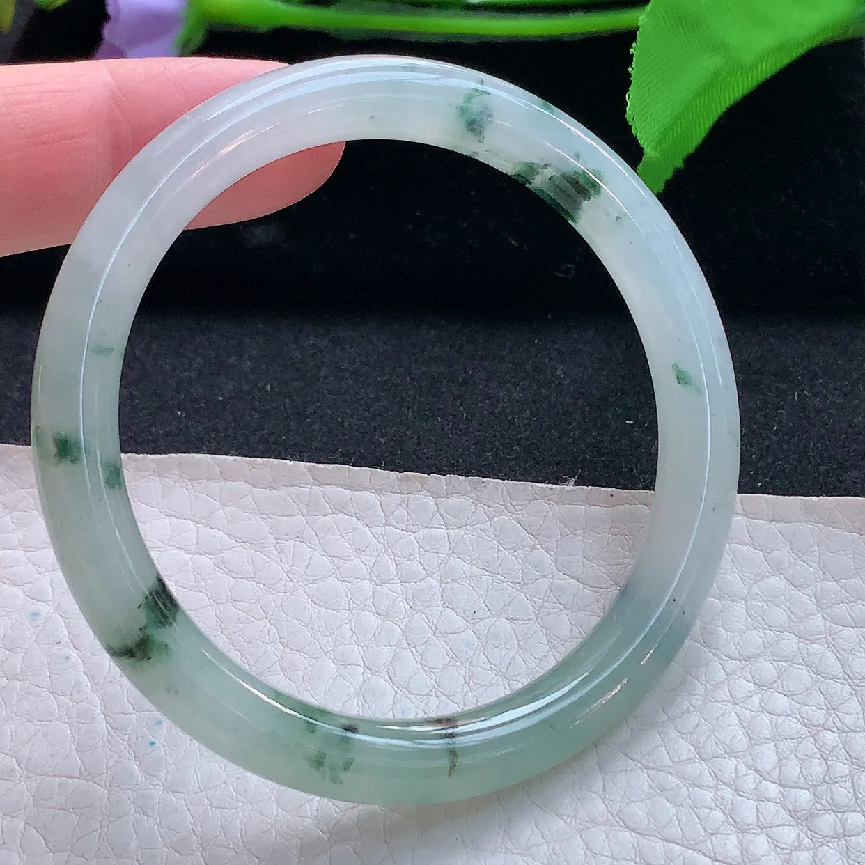 r实拍54*7.8*7.4美人镯 天然缅甸翡翠玉手镯冰飘花圆条玉手环 叮当镯