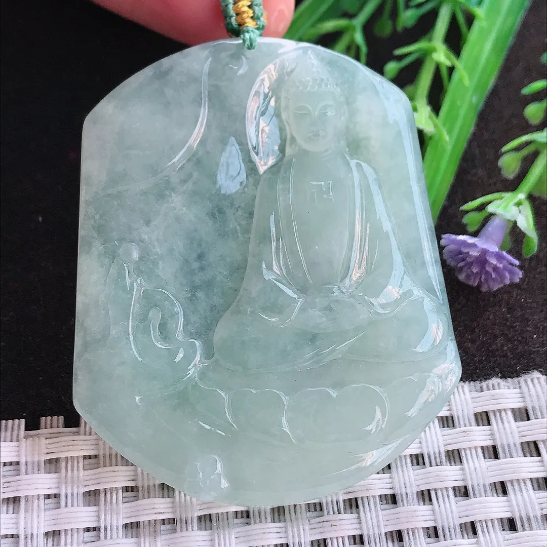 实拍A货翡翠51.2/43.3/5老坑冰胶果冻冰晴如来佛祖吊坠翡翠挂件