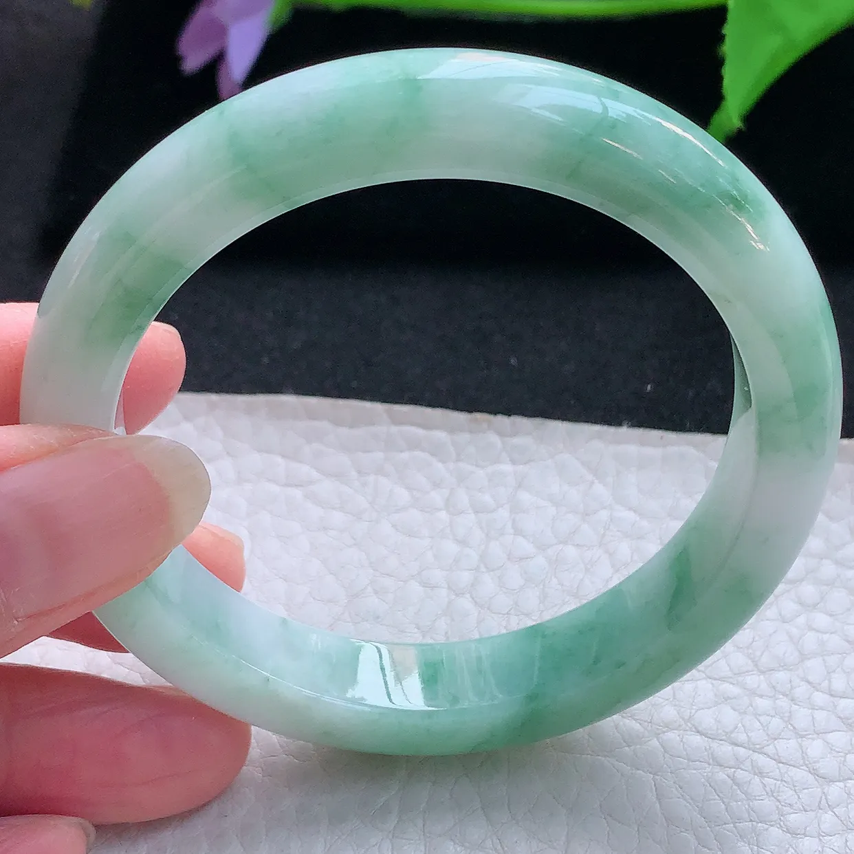 ee实拍56.5*11.3*8.5平安镯 天然缅甸翡翠玉手镯飘绿水润宽边玉手环