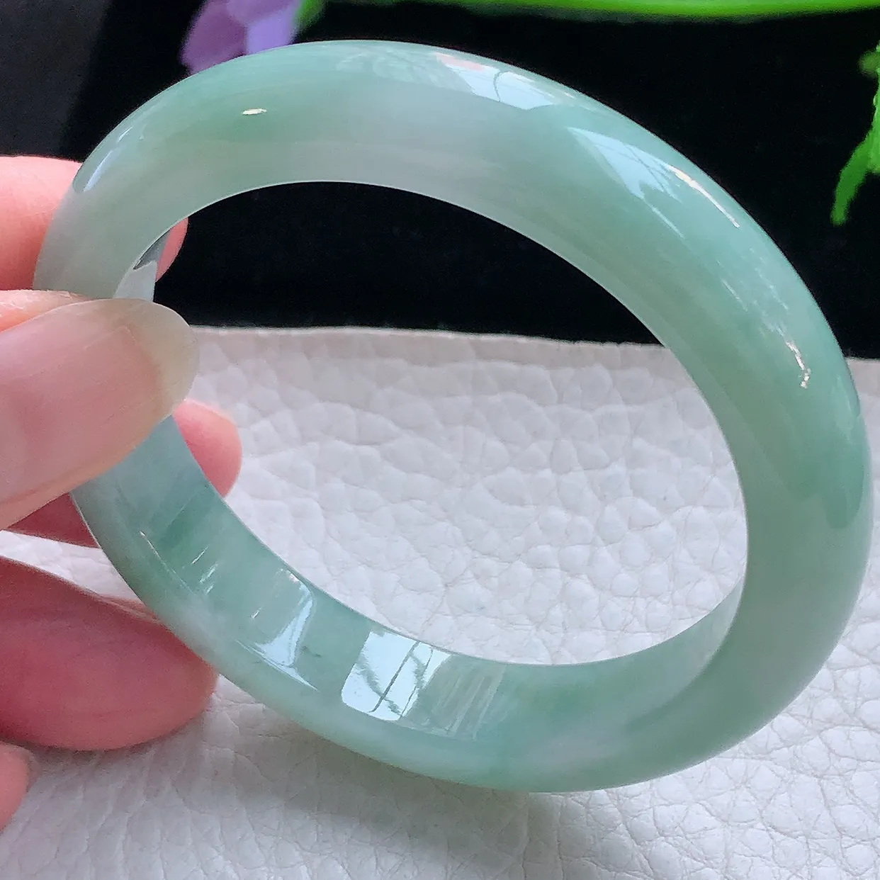 js小圈口52.5*11.6*8平安镯 天然缅甸翡翠玉手镯清新水润宽边玉手环