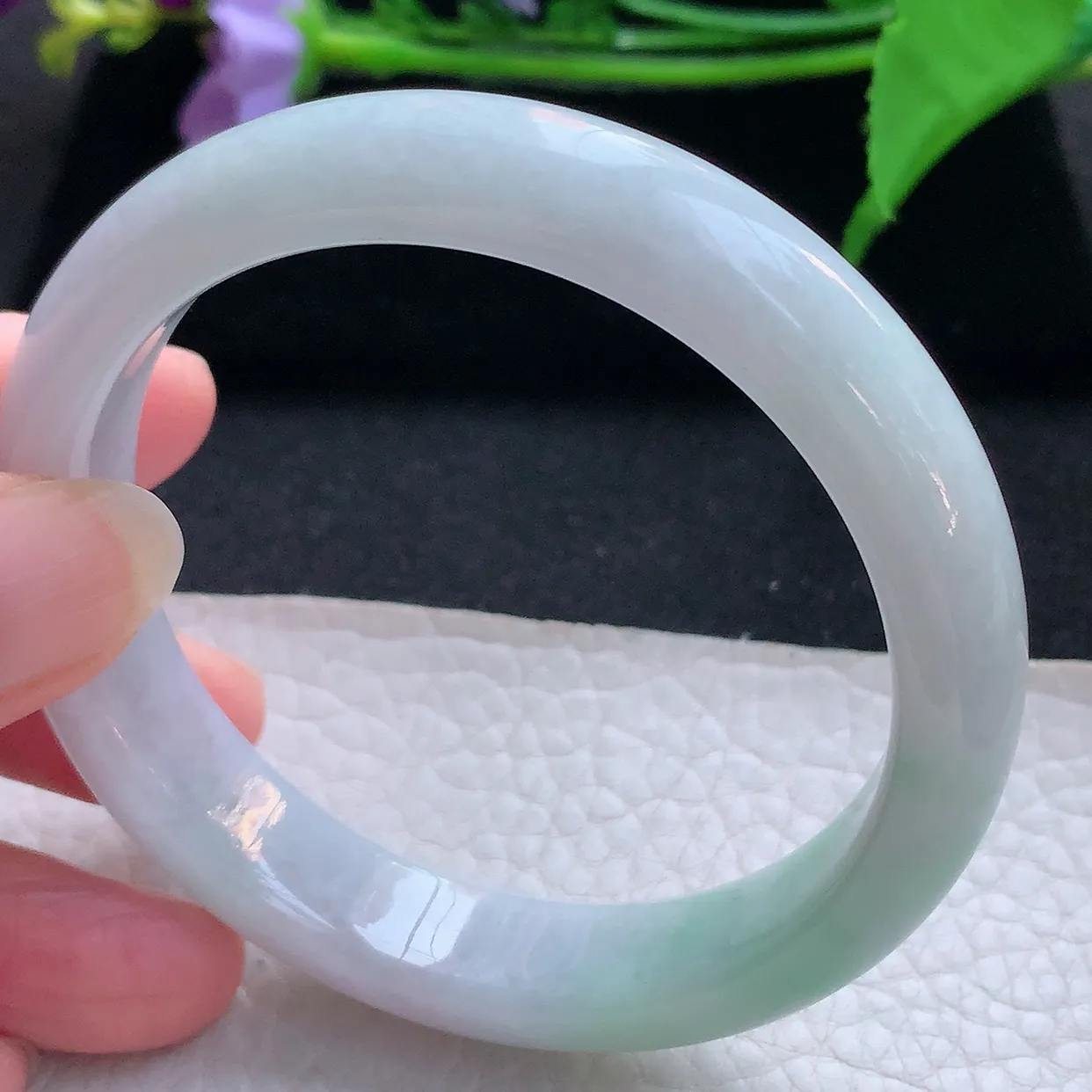 nc实拍58*12.5*8平安镯 天然缅甸翡翠玉手镯淡春带彩水润宽边玉手环