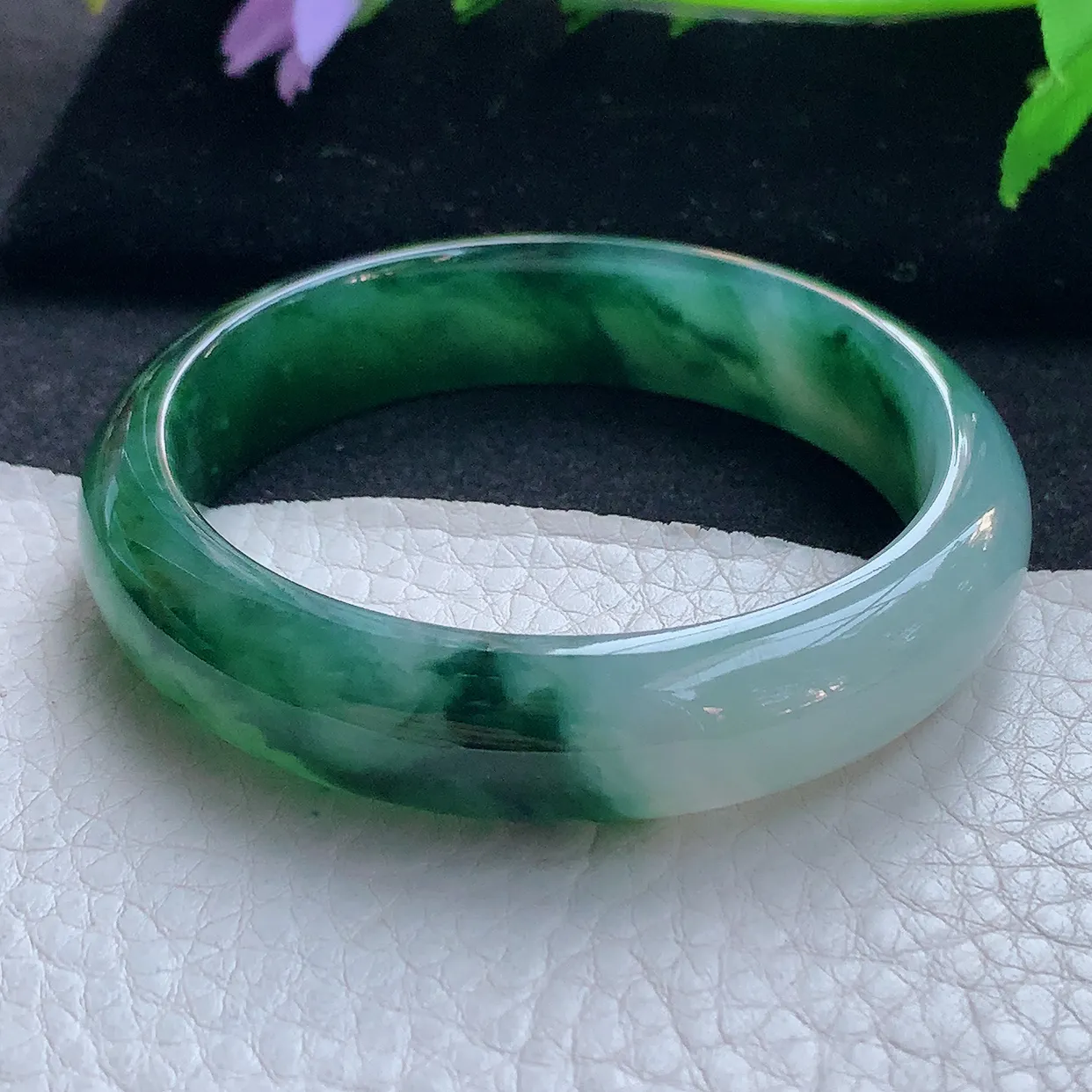 nc实拍54*13*7.5平安镯 天然缅甸翡翠玉手镯冰双彩宽边玉手环