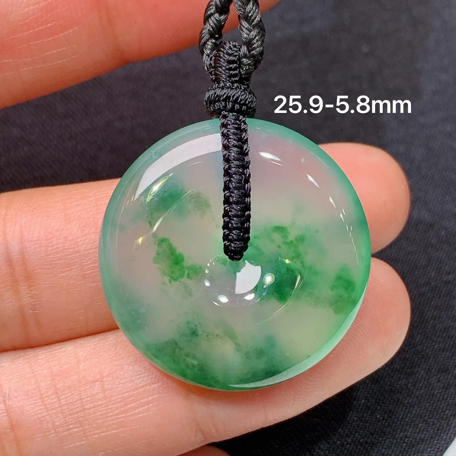 冰飘花平安扣，冰润色阳，玉质细腻，种水足，Cy 尺寸25.9*5.8