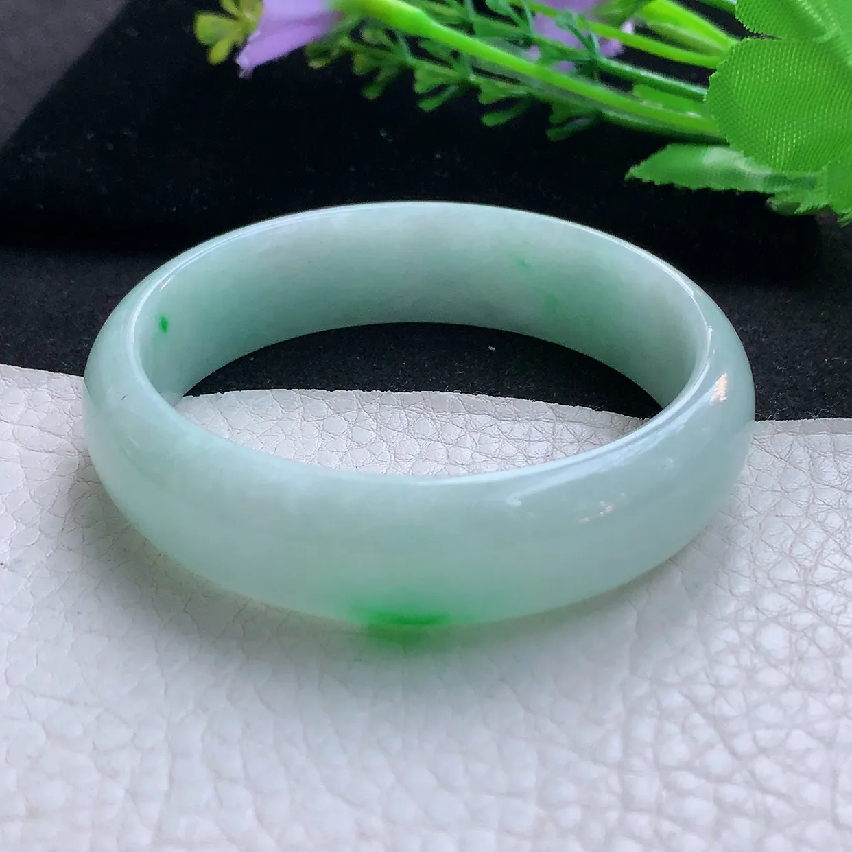 nr实拍56.5*15.5*6.5轮胎镯 天然缅甸翡翠玉手镯白底青清秀宽边玉手环