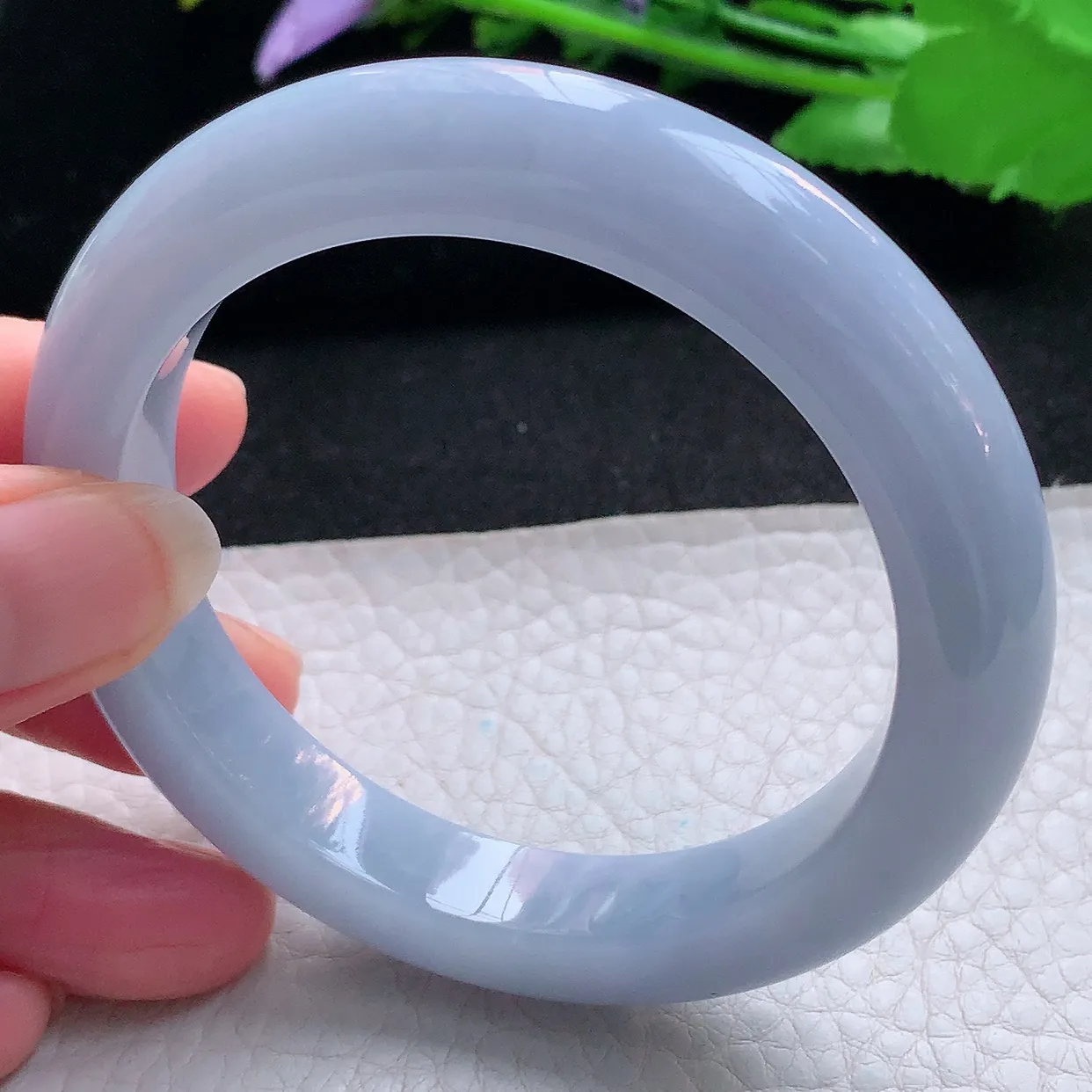 js实拍56*11.3*9.3平安镯 天然缅甸翡翠玉手镯紫罗兰宽边玉手环