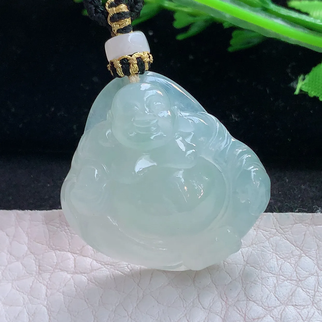 yl实拍31*32*9.2缅甸翡翠精雕冰胶晴开心佛 弥勒佛玉项坠 玉挂件