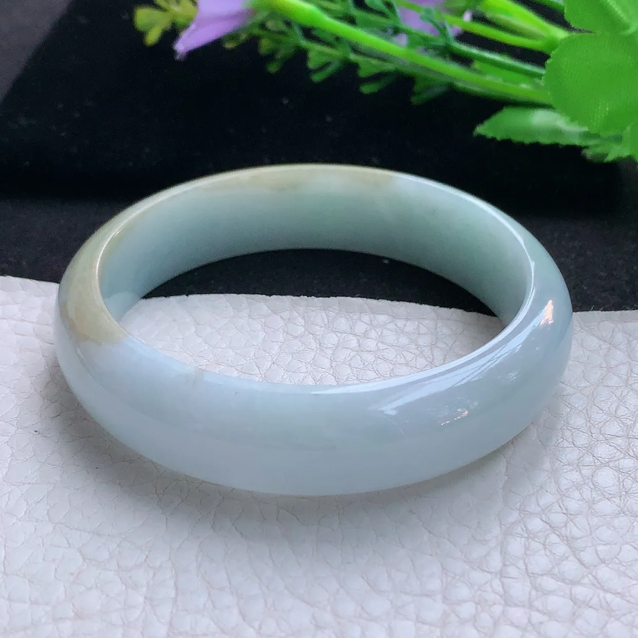 hh实拍57*14.5*7.2平安镯 天然缅甸翡翠玉手镯双彩胶感宽边玉手环