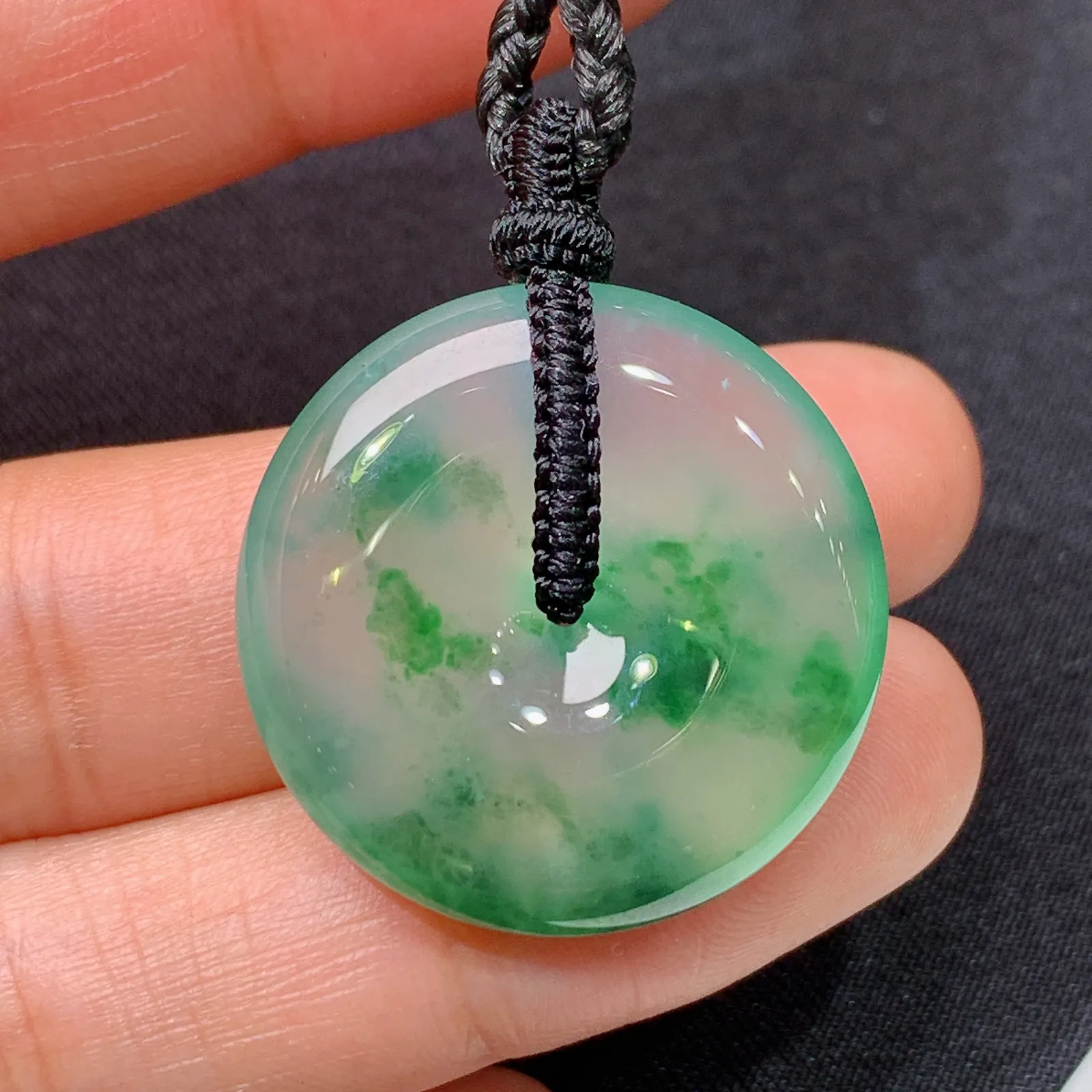 冰飘花平安扣，冰润色阳，玉质细腻，种水足，Cy 尺寸25.9*5.8