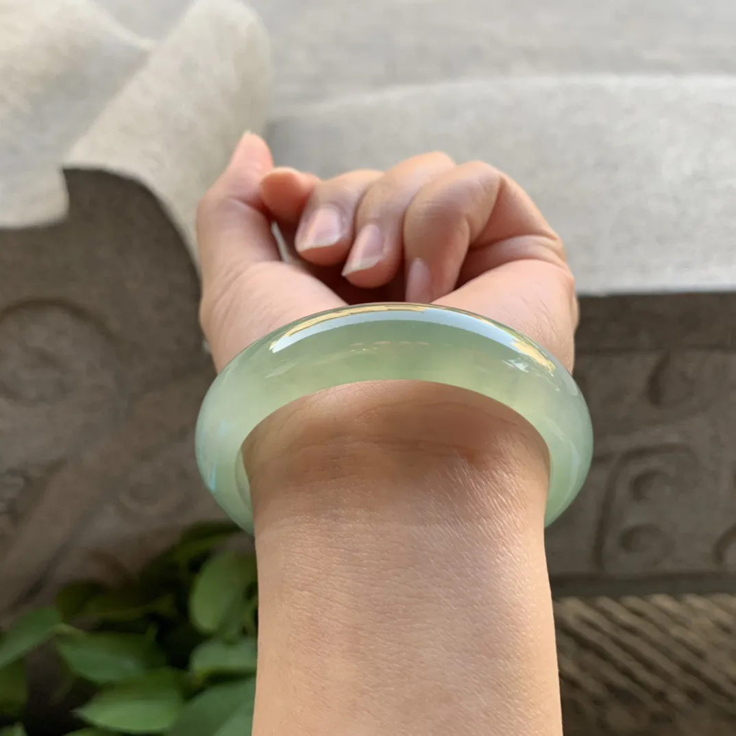 小圈口 53.7-12.8-7.5【冰芙蓉绿正圈手镯】正圈53 54可戴