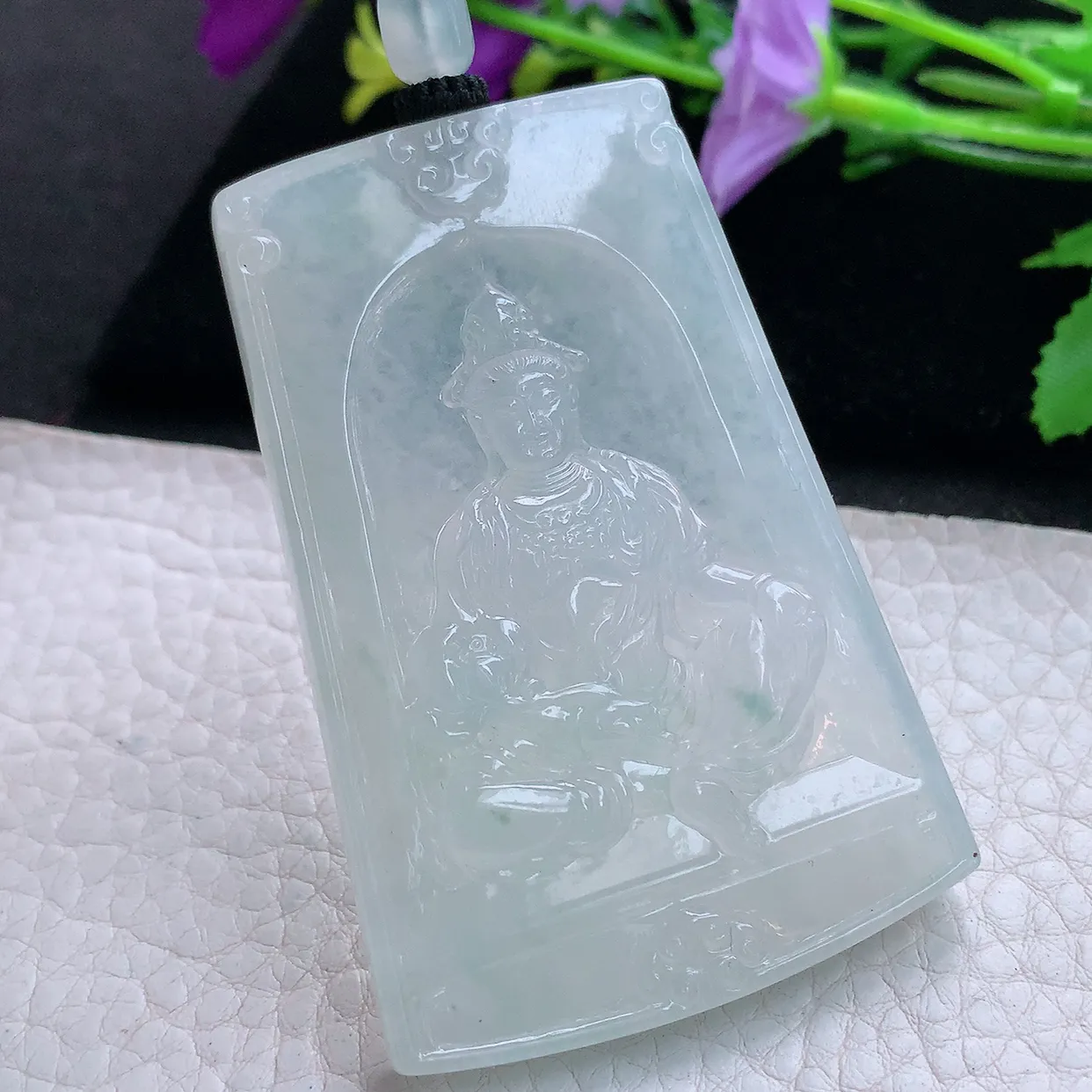 yl实拍65.6*44.5*5.8缅甸翡翠精雕冰晴自在观音 玉观音玉项坠 玉挂件