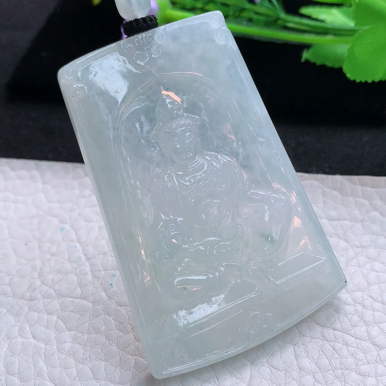 yl实拍65.6*44.5*5.8缅甸翡翠精雕冰晴自在观音 玉观音玉项坠 玉挂件