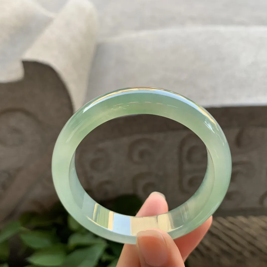 小圈口 53.7-12.8-7.5【冰芙蓉绿正圈手镯】正圈53 54可戴