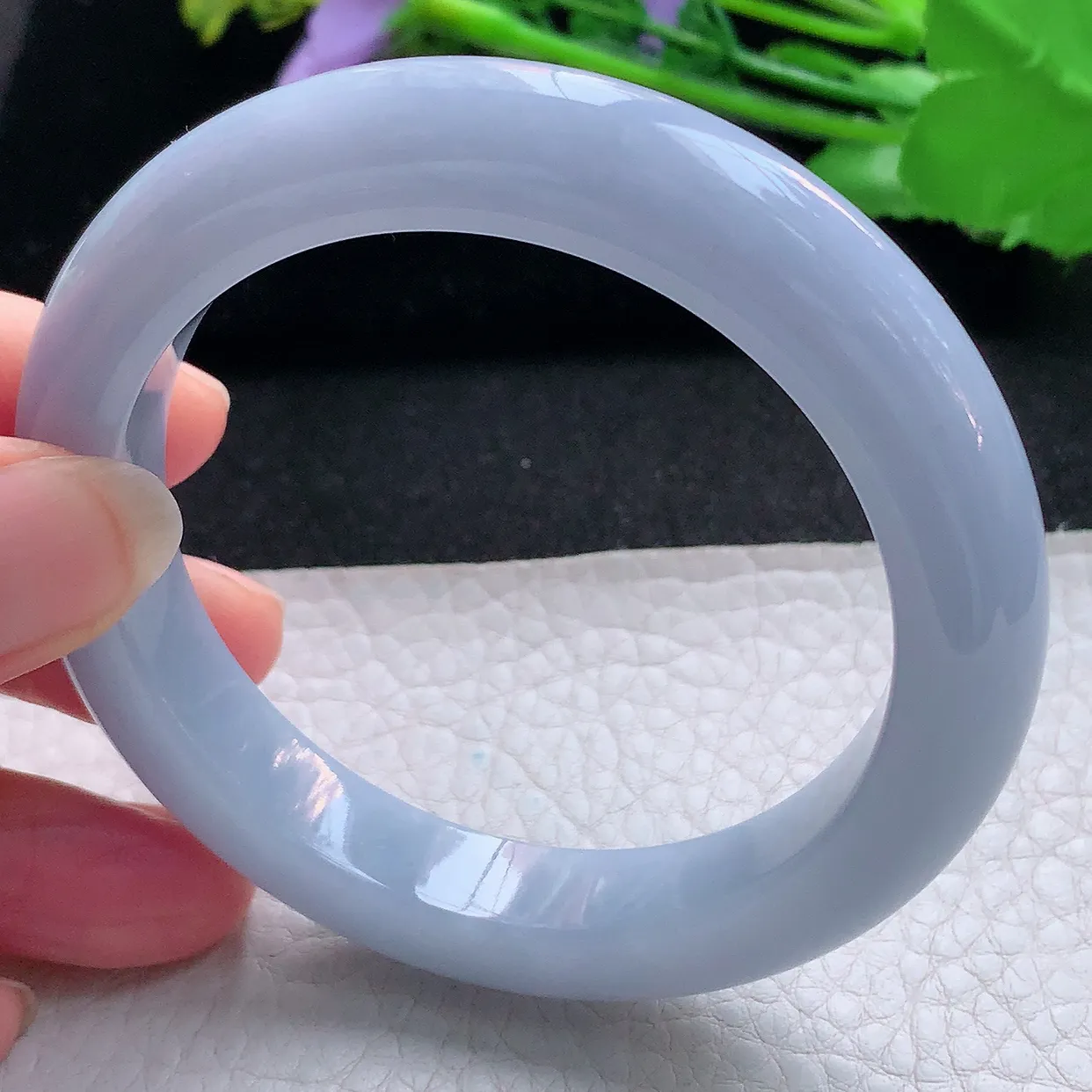 js实拍56*11.3*9.3平安镯 天然缅甸翡翠玉手镯紫罗兰宽边玉手环