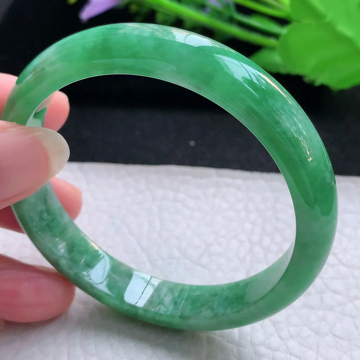 nr实拍55*11*6.7平安镯 天然缅甸翡翠玉手镯满绿清秀宽边玉手环