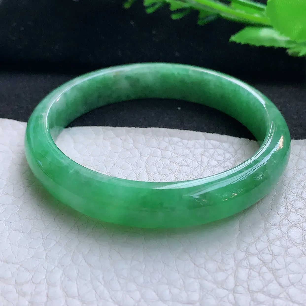 nr实拍55*11*6.7平安镯 天然缅甸翡翠玉手镯满绿清秀宽边玉手环