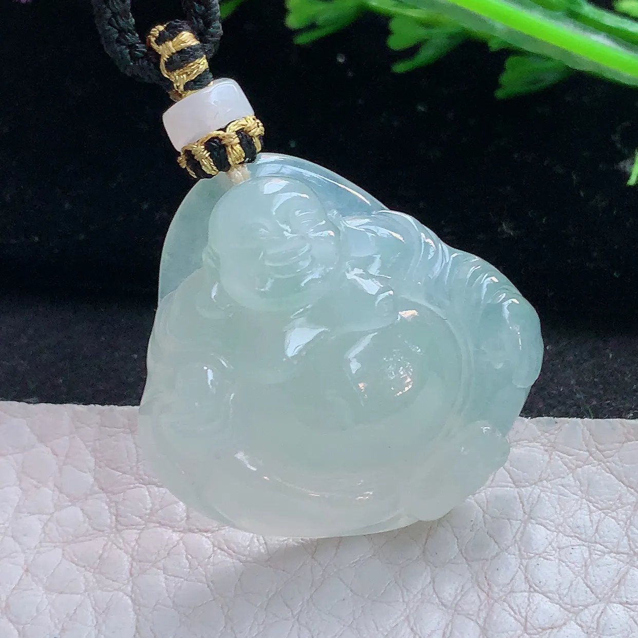 yl实拍31*32*9.2缅甸翡翠精雕冰胶晴开心佛 弥勒佛玉项坠 玉挂件