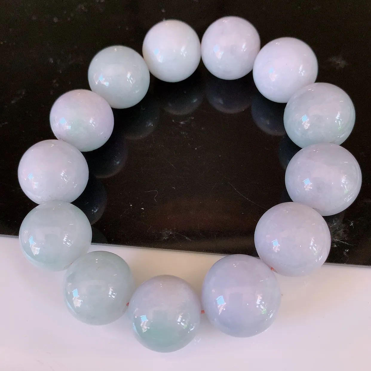 自然光实拍，大颗冰润翡翠手串，圆珠翡翠手链，种老水足，冰清玉润  颜色漂亮  #001.1取一尺寸16.8